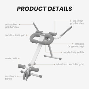 Pro Max 4-in-1 Home Gym Fitness Equipment | Rowing Machine, Leg Press, Ab Glider & Roman Chair for Full Body Strength & Core Training
