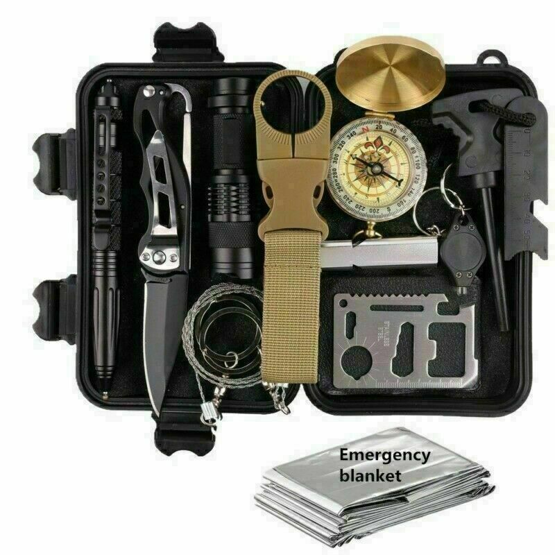 14-in-1 Outdoor Emergency Survival Kit | Tactical Camping & Hiking Gear Box with Multi-Tool, Flashlight, Compass & More