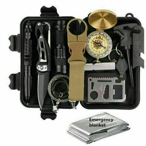 14-in-1 Outdoor Emergency Survival Kit | Tactical Camping & Hiking Gear Box with Multi-Tool, Flashlight, Compass & More