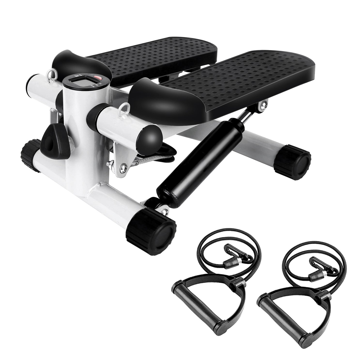 Mini Fitness Stepper with Resistance Bands & LCD Monitor | Quiet Portable Stair Stepper for Full Body Workout, Max 330lbs Load
