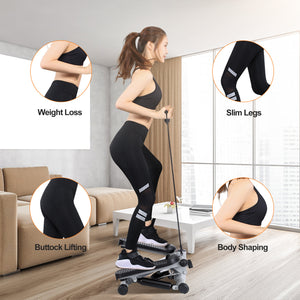 Mini Fitness Stepper with Resistance Bands & LCD Monitor | Quiet Portable Stair Stepper for Full Body Workout, Max 330lbs Load