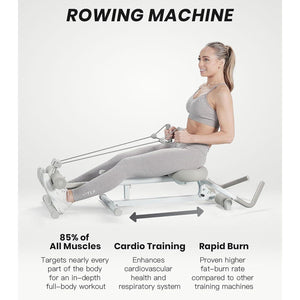 Pro Max 4-in-1 Home Gym Fitness Equipment | Rowing Machine, Leg Press, Ab Glider & Roman Chair for Full Body Strength & Core Training