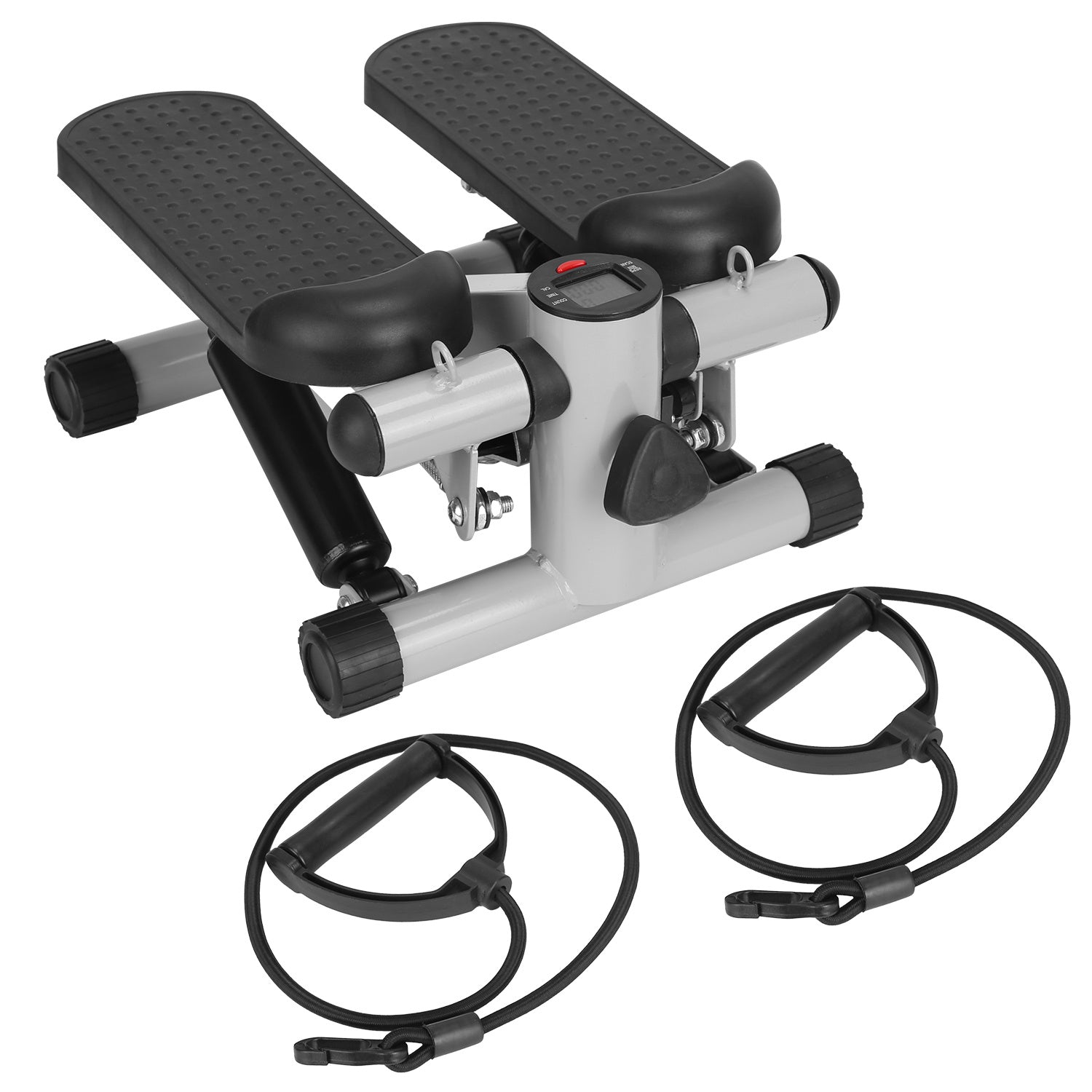 Mini Fitness Stepper with Resistance Bands & LCD Monitor | Quiet Portable Stair Stepper for Full Body Workout, Max 330lbs Load