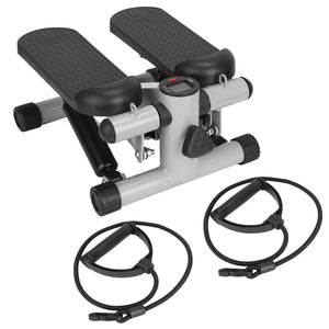 Mini Fitness Stepper with Resistance Bands & LCD Monitor | Quiet Portable Stair Stepper for Full Body Workout, Max 330lbs Load