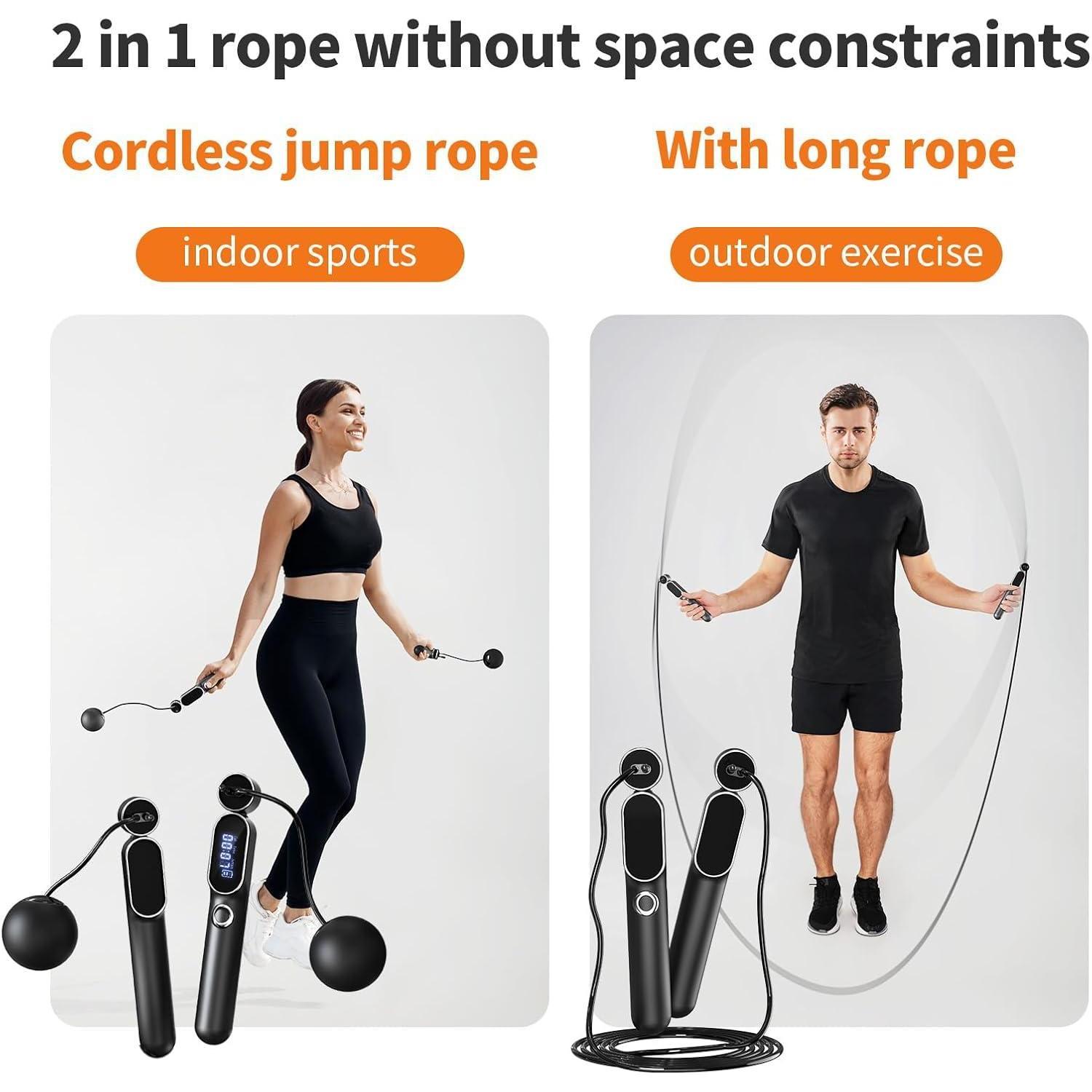 2 in 1 Adjustable Digital Intelligent Cordless Weighted Skipping Rope | Smart Jump Rope with Counter & Adjustable Steel Wire
