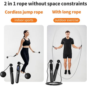 2 in 1 Adjustable Digital Intelligent Cordless Weighted Skipping Rope | Smart Jump Rope with Counter & Adjustable Steel Wire