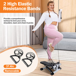 Mini Fitness Stepper with Resistance Bands & LCD Monitor | Quiet Portable Stair Stepper for Full Body Workout, Max 330lbs Load