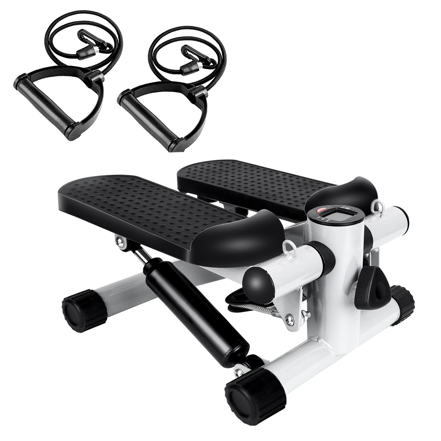 Mini Fitness Stepper with Resistance Bands & LCD Monitor | Quiet Portable Stair Stepper for Full Body Workout, Max 330lbs Load