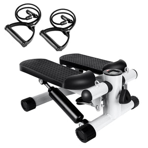 Mini Fitness Stepper with Resistance Bands & LCD Monitor | Quiet Portable Stair Stepper for Full Body Workout, Max 330lbs Load